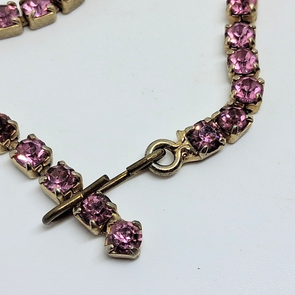 * Vintage Unsigned Pink Frosted Glass & AB Rhinestones Necklace - Picture 4 of 4